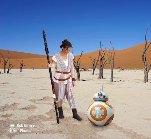 Rey & BB-8 in a desert